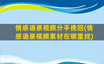 情感语录视频分手挽回(情感语录视频素材在哪里找)