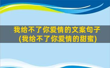 我给不了你爱情的文案句子(我给不了你爱情的甜蜜)