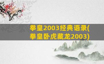 拳皇2003经典语录(拳皇卧虎藏龙2003)